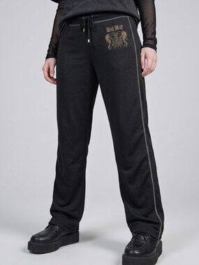Vintage Y2K BCBG Max Azria Black Track Pants Silver Stitching SZ XL